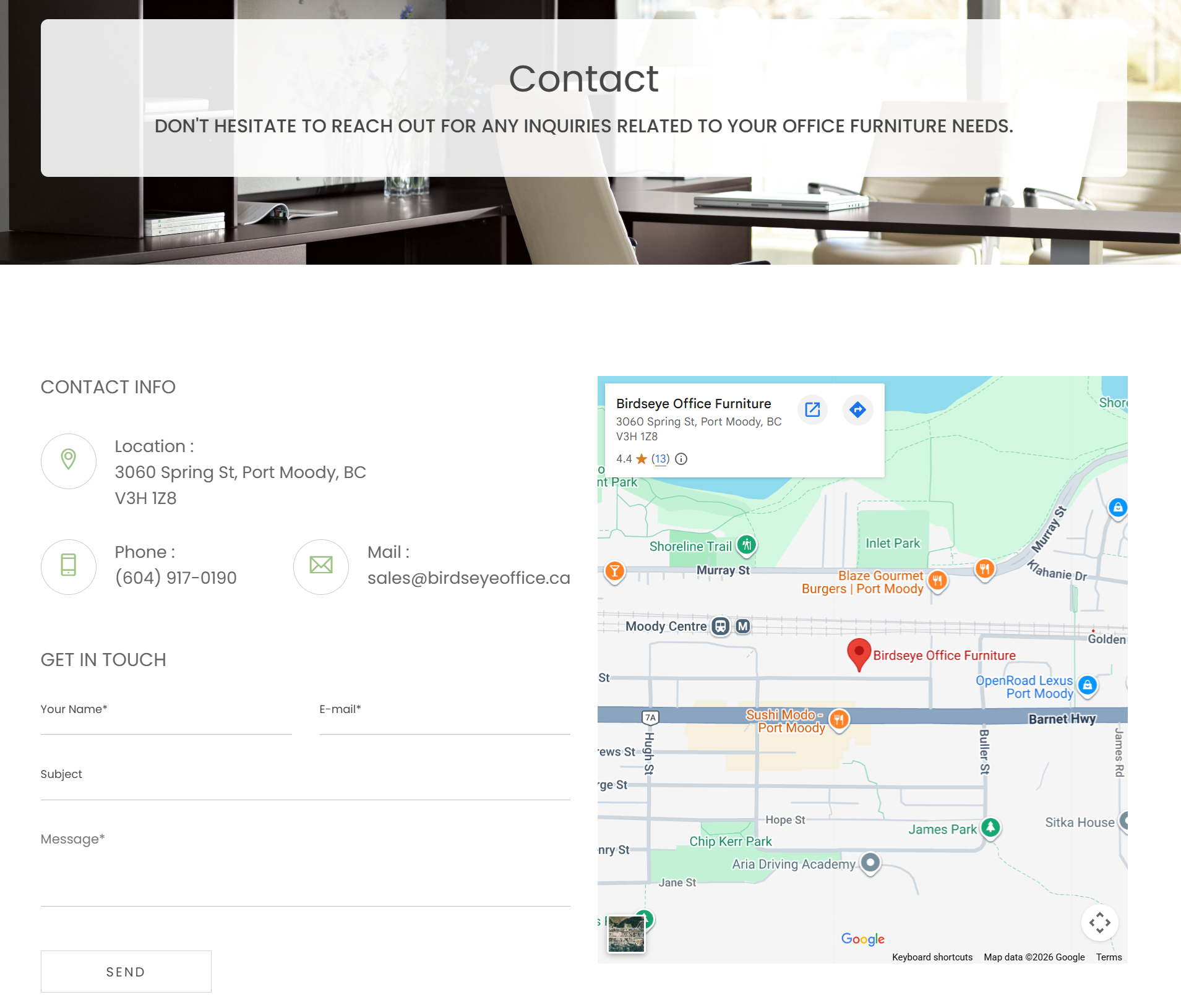 Birdseye Office Desktop Contact