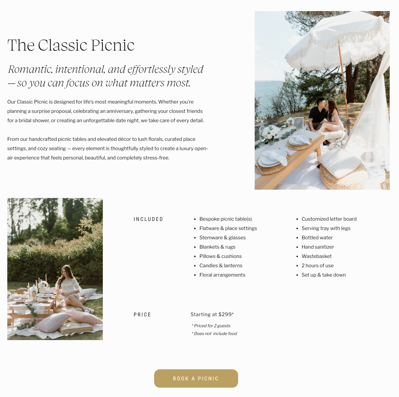 Peaks and Picnics Booking Desktop